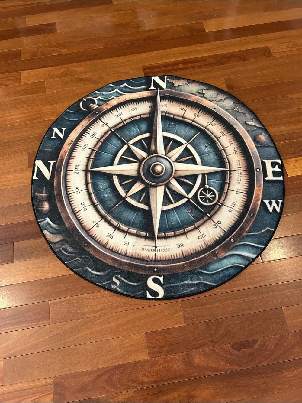Source Unknown Nautical Compass Rug/Tapestry in Teal and Brown
